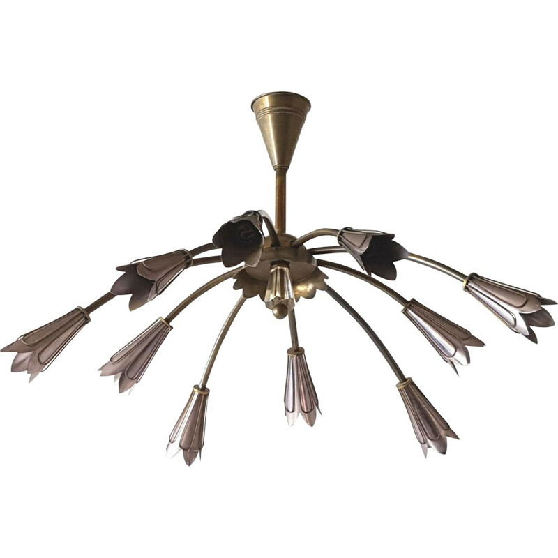 Vintage brass chandelier from Lunel, 1950