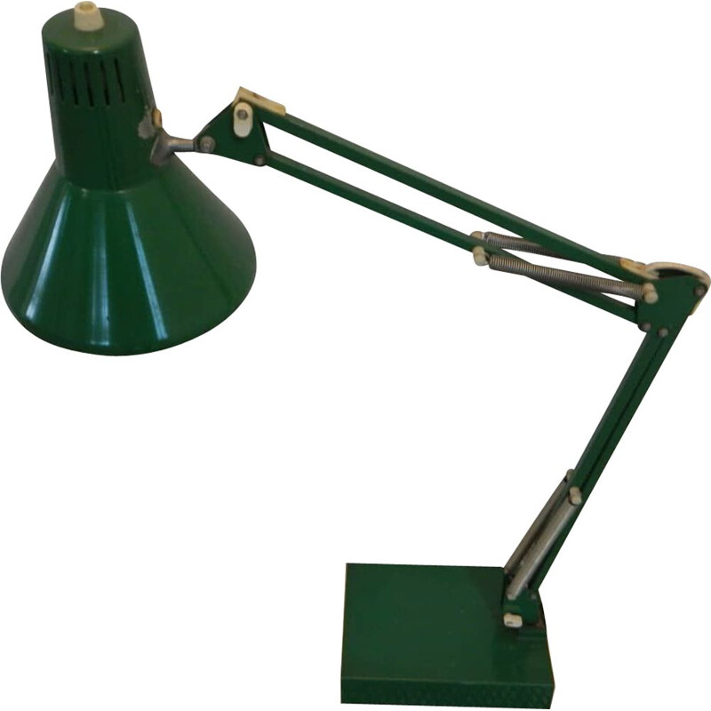 Lampe de bureau vintage en fer vert avec piédestal carré, 1970
