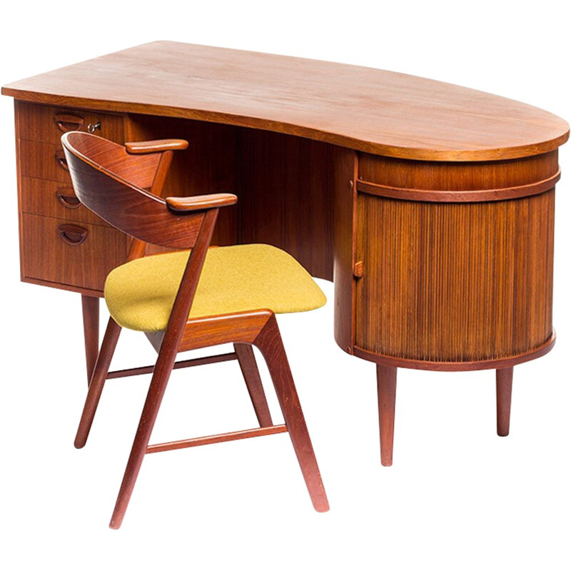 Feldballes Møbelfabrik “Kidney” desk in teak with matching chair, Kai KRISTIANSEN - 1950s