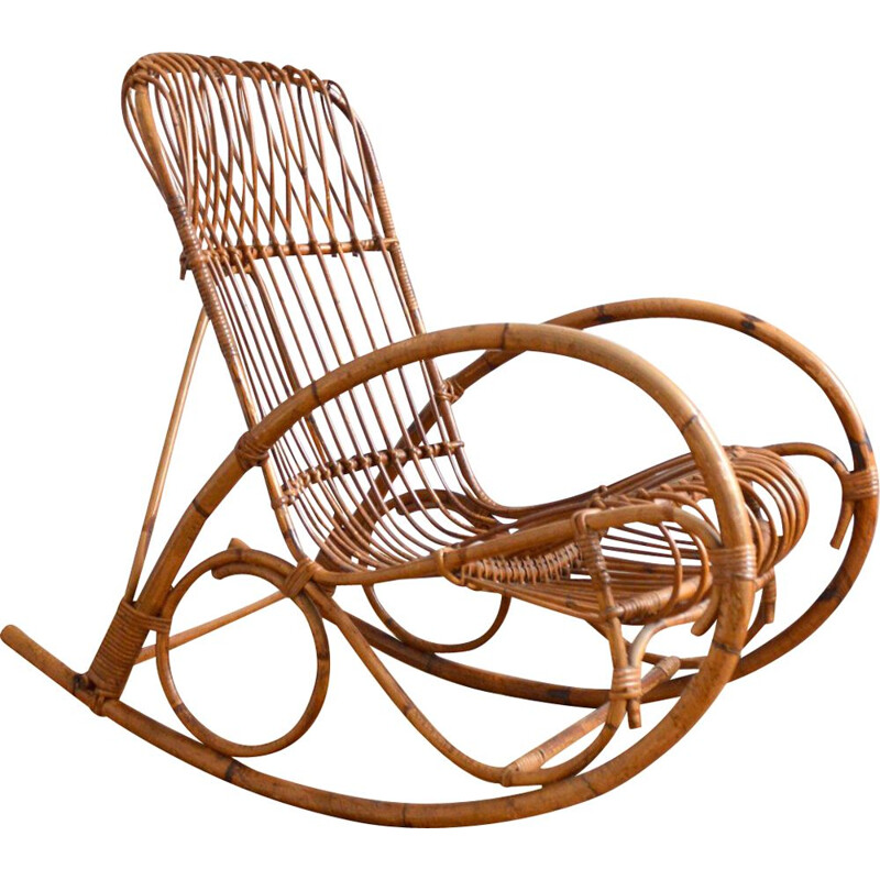 Vintage rattan rocking chair by Rohe Noordwolde, 1950-1960