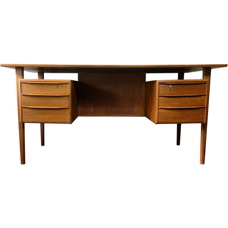 Danish teak vintage writing desk with floating top by Peter Lovig Nielsen, 1960s