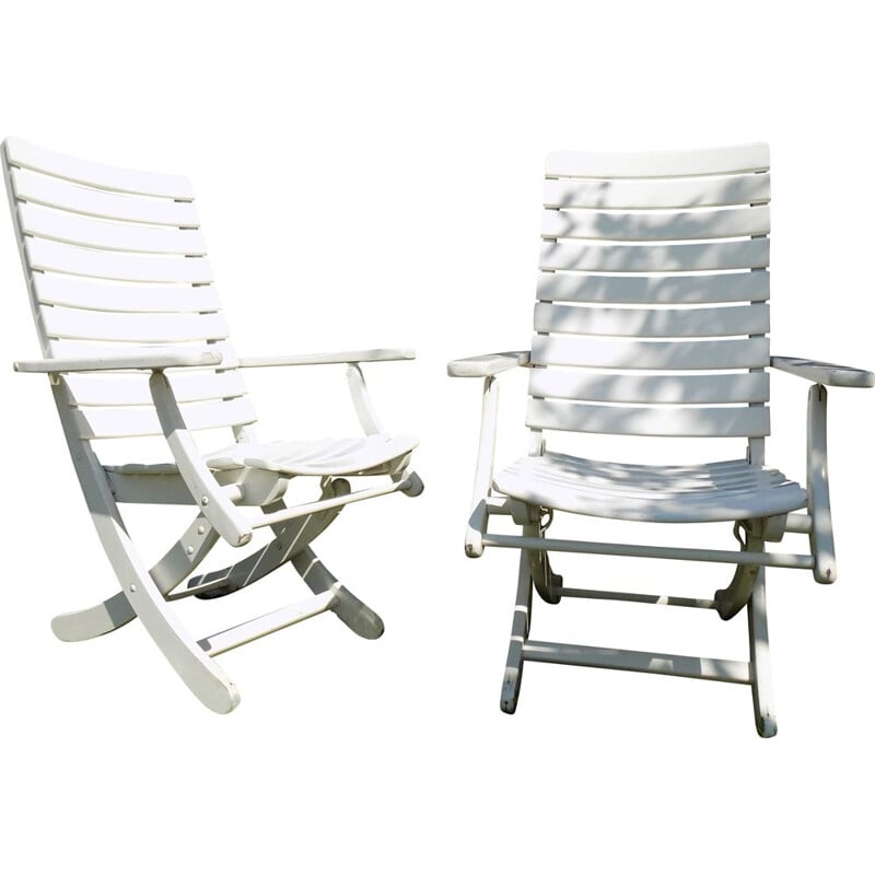Pair of vintage wooden garden chairs for Herlag