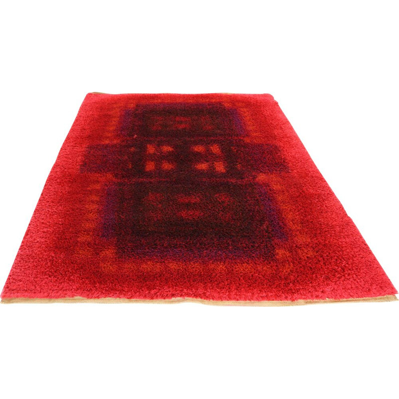 Vintage modernist red pile Rya rug by Desso, Netherlands 1970