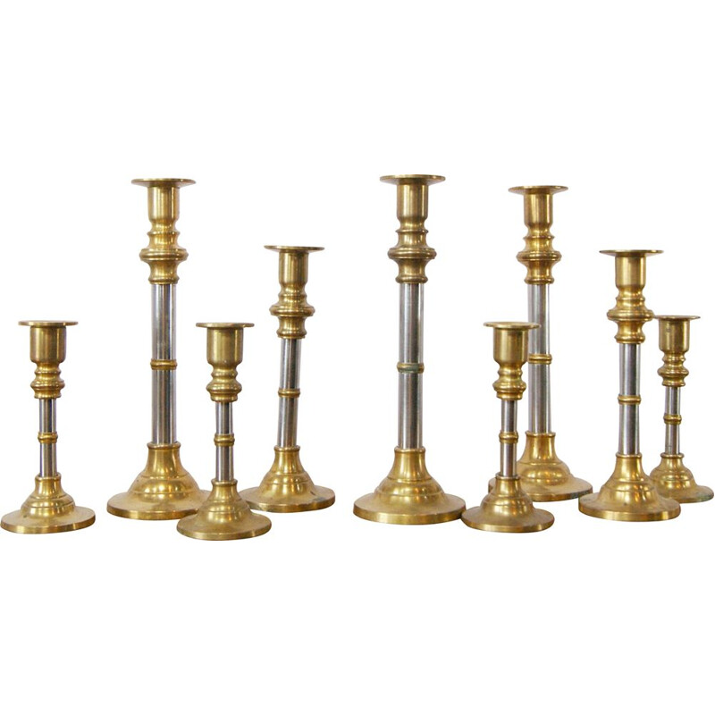 Set of 9 mid century brass candlesticks, 1960s