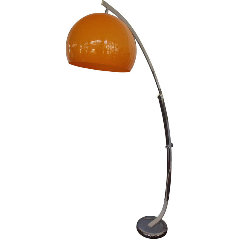 Mid century arch floor lamp with shade in orange, 1960s