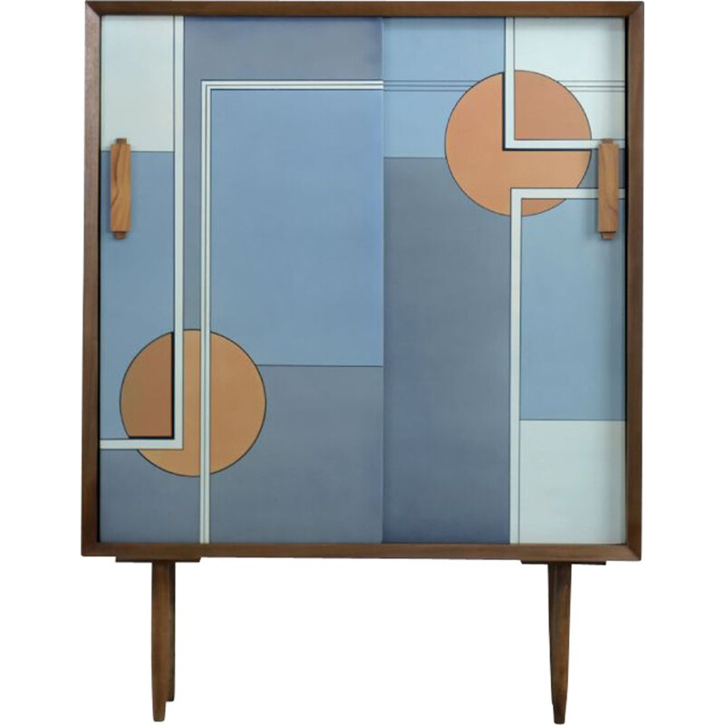 Buffet moderno escandinavo pintado a mano con puertas correderas, 1960