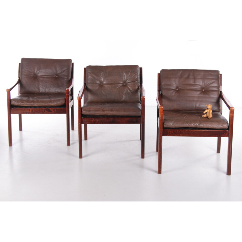 Set of 3 walnut armchairs J M Birking & Co Copenhagen, 1960s