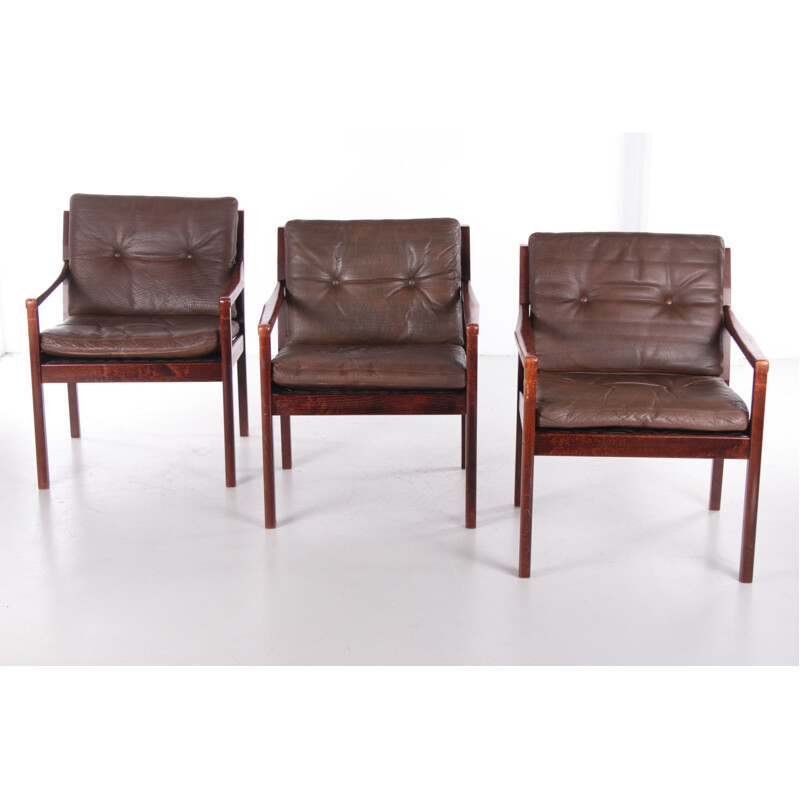 Set of 3 walnut armchairs J M Birking & Co Copenhagen, 1960s