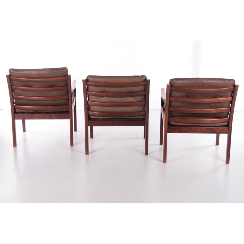 Set of 3 walnut armchairs J M Birking & Co Copenhagen, 1960s