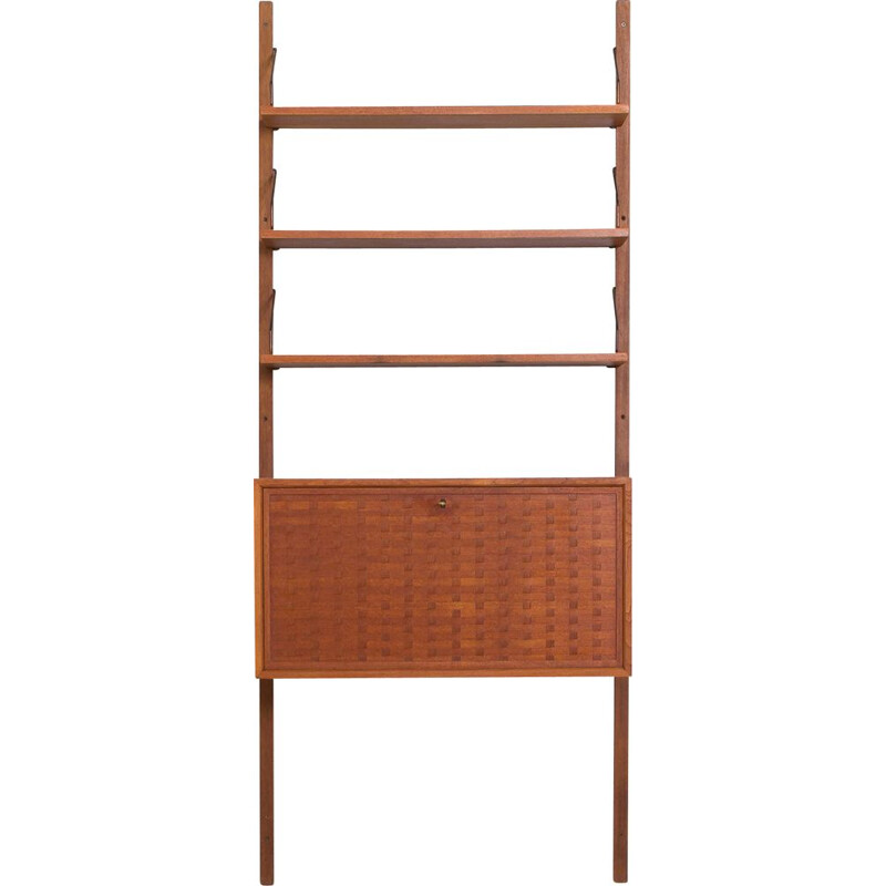 Teak vintage wall unit with a secretaire desk and 3 shelves by Poul Cadovius, Denmark 1960s