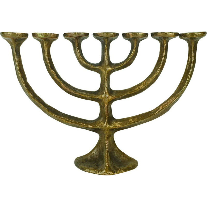 Mid century brutalist bronze candelabra for 7 candles, 1960-1970s