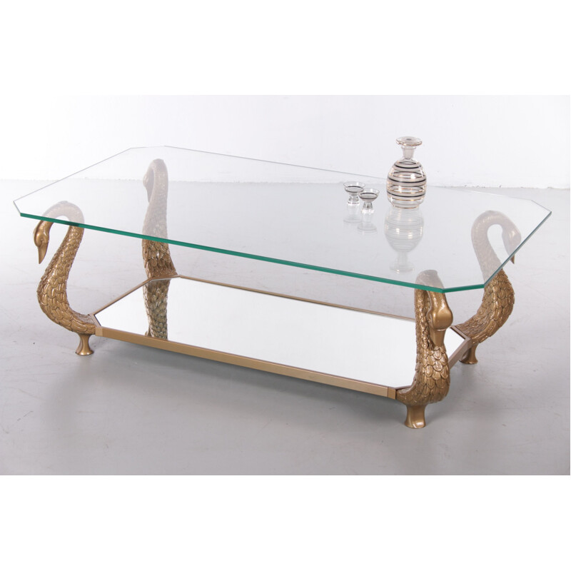 Vintage italian coffee table with golden swans, 1970s