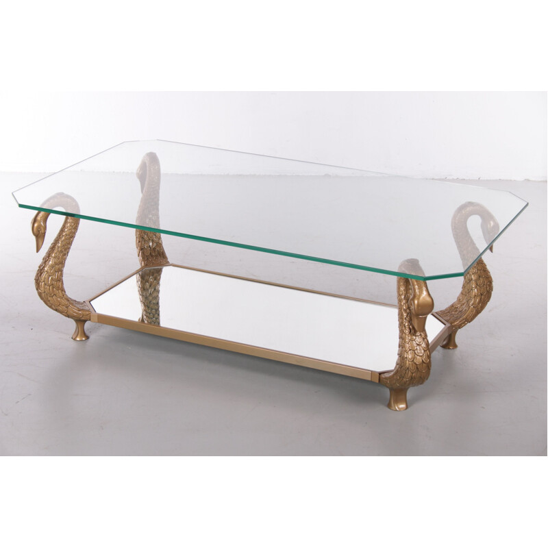 Vintage italian coffee table with golden swans, 1970s