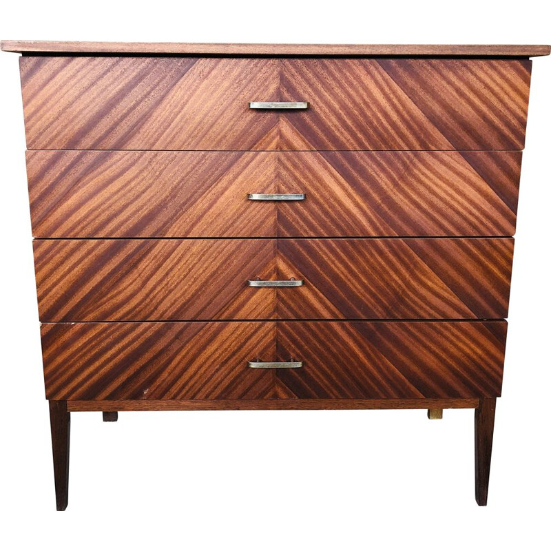 Vintage chest of drawers with 4-drawers and a veneer finish, 1960-1970