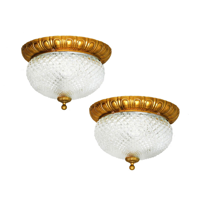 Pair of vintage ceiling lamps with curved amp shades, France 1960