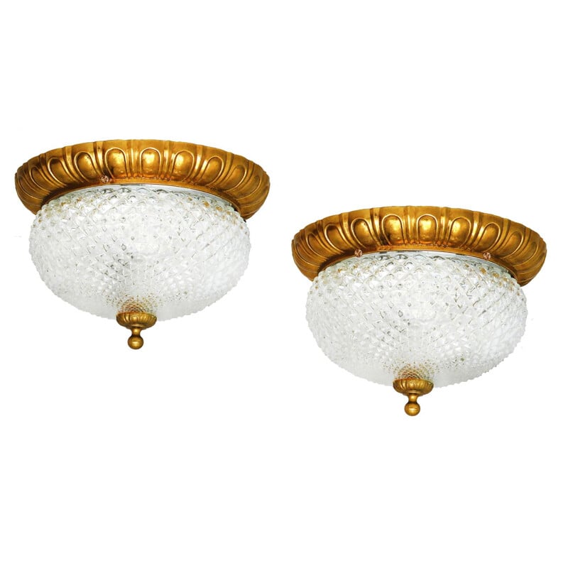 Pair of vintage ceiling lamps with curved amp shades, France 1960