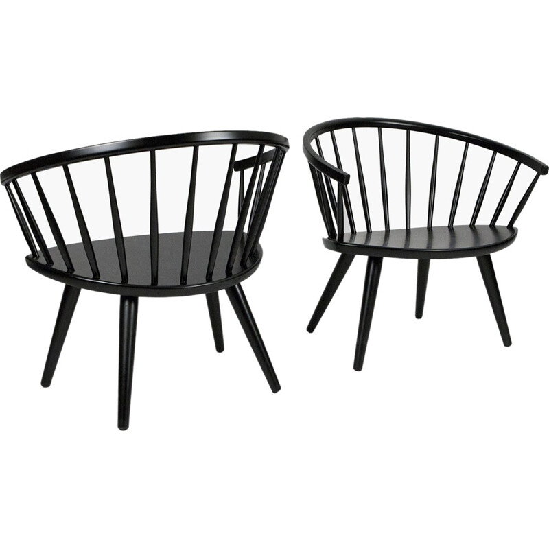 Pair of Stolfabrik AB "Arka" armchairs in black beech, Yngve EKSTROM - 1950s