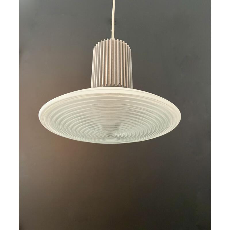 Vintage Danish glass and metal suspension lamp, Scandinavian 1980