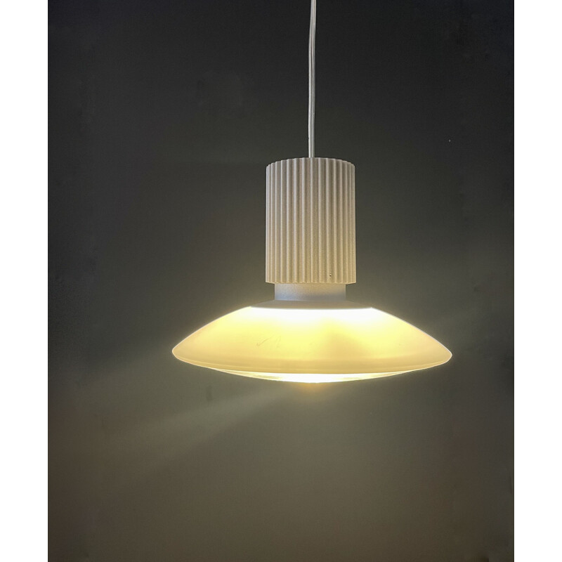 Vintage Danish glass and metal suspension lamp, Scandinavian 1980