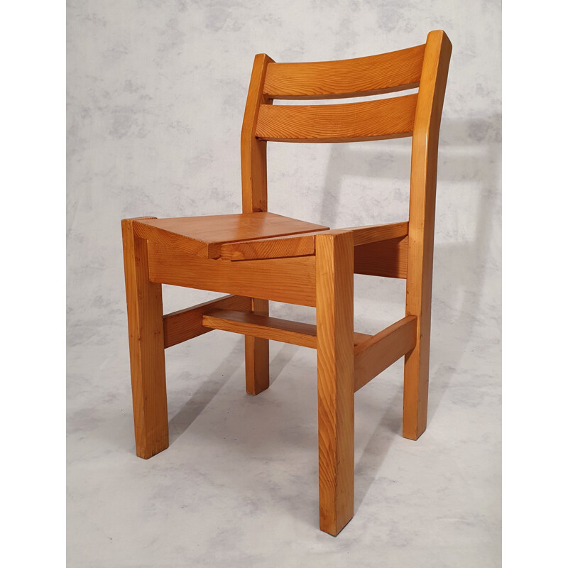 Vintage solid pine chair for Maison Regain, 1960s