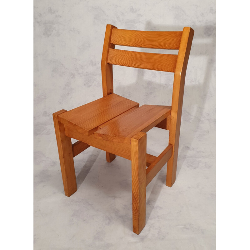 Vintage solid pine chair for Maison Regain, 1960s