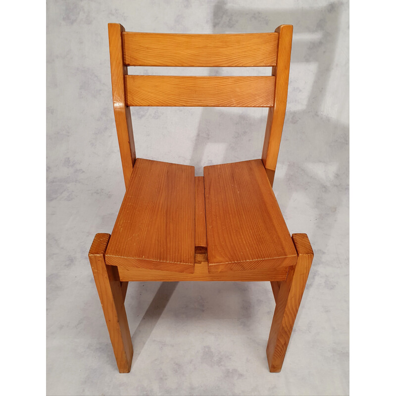 Vintage solid pine chair for Maison Regain, 1960s