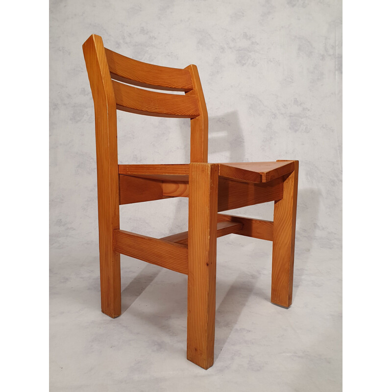 Vintage solid pine chair for Maison Regain, 1960s