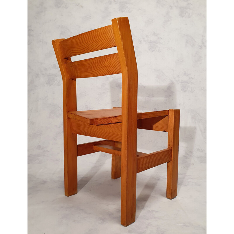 Vintage solid pine chair for Maison Regain, 1960s