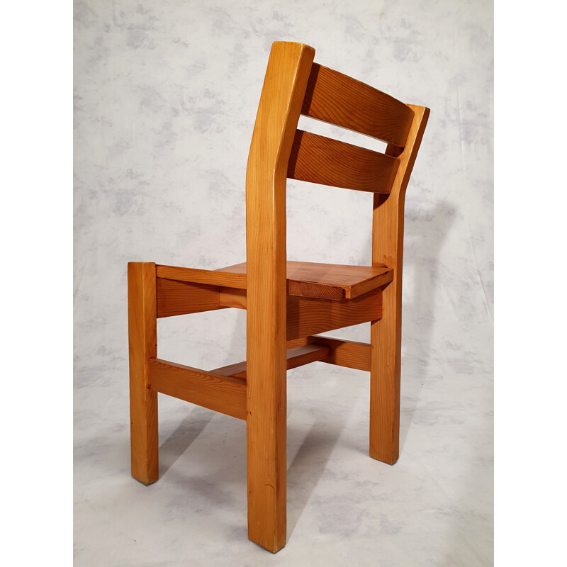 Vintage solid pine chair for Maison Regain, 1960s