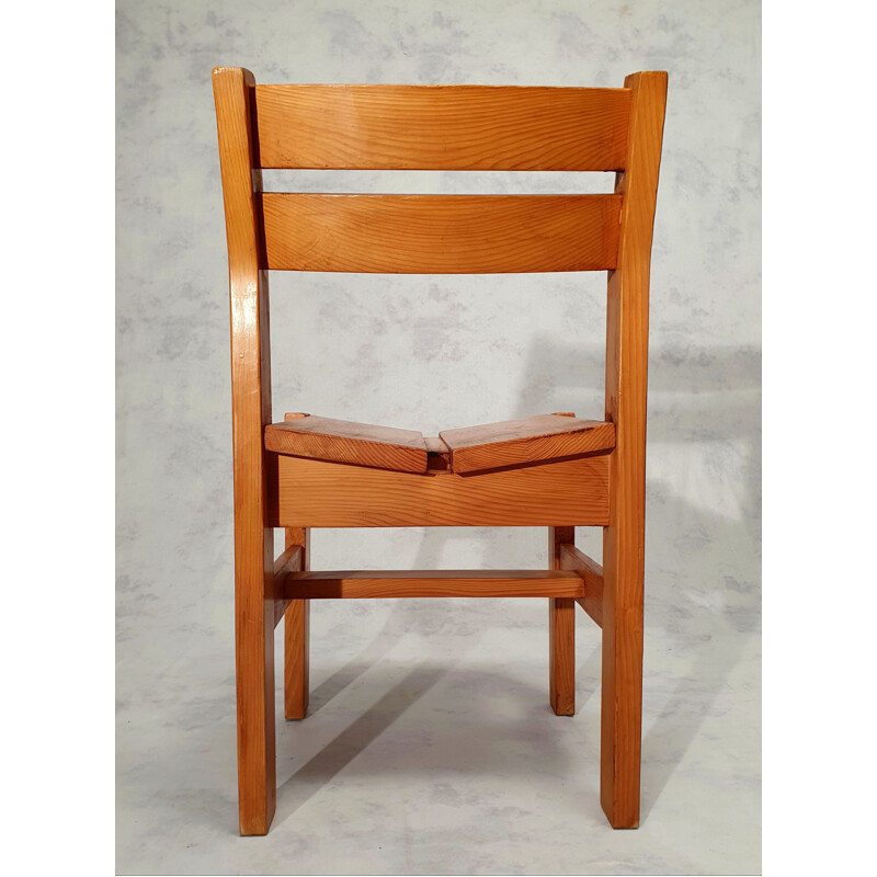 Vintage solid pine chair for Maison Regain, 1960s