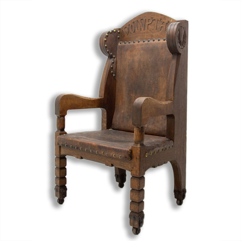 Massiccia poltrona trono vintage in stile storicista