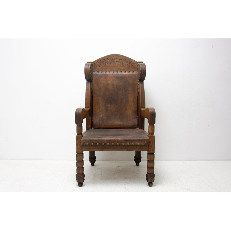 Mid-century late massive throne chair in historicist style