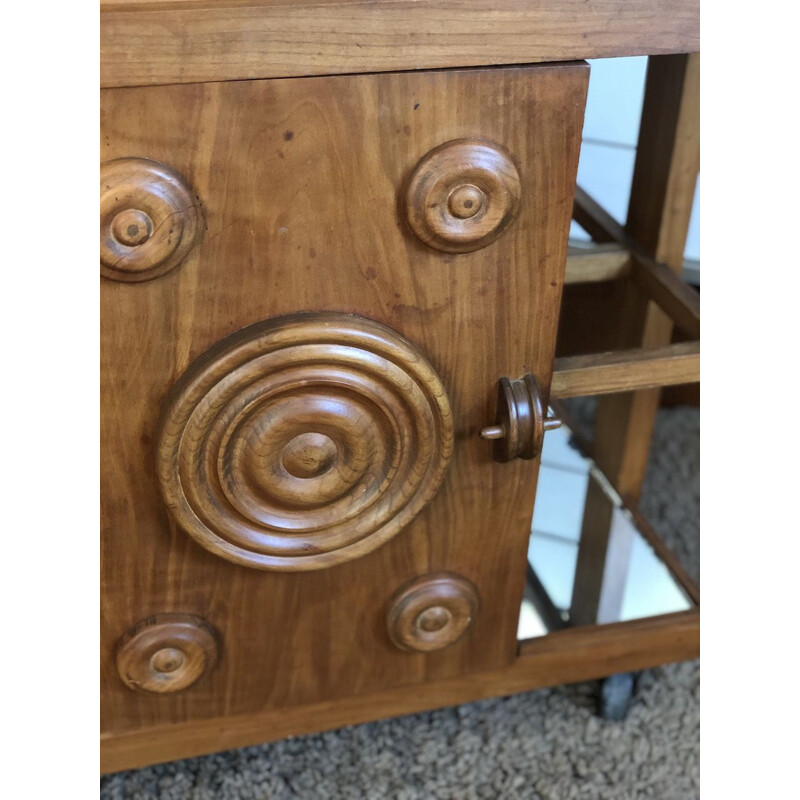 Vintage solid walnut serving table in the brutalist style by Victor Courtray, 1940 s