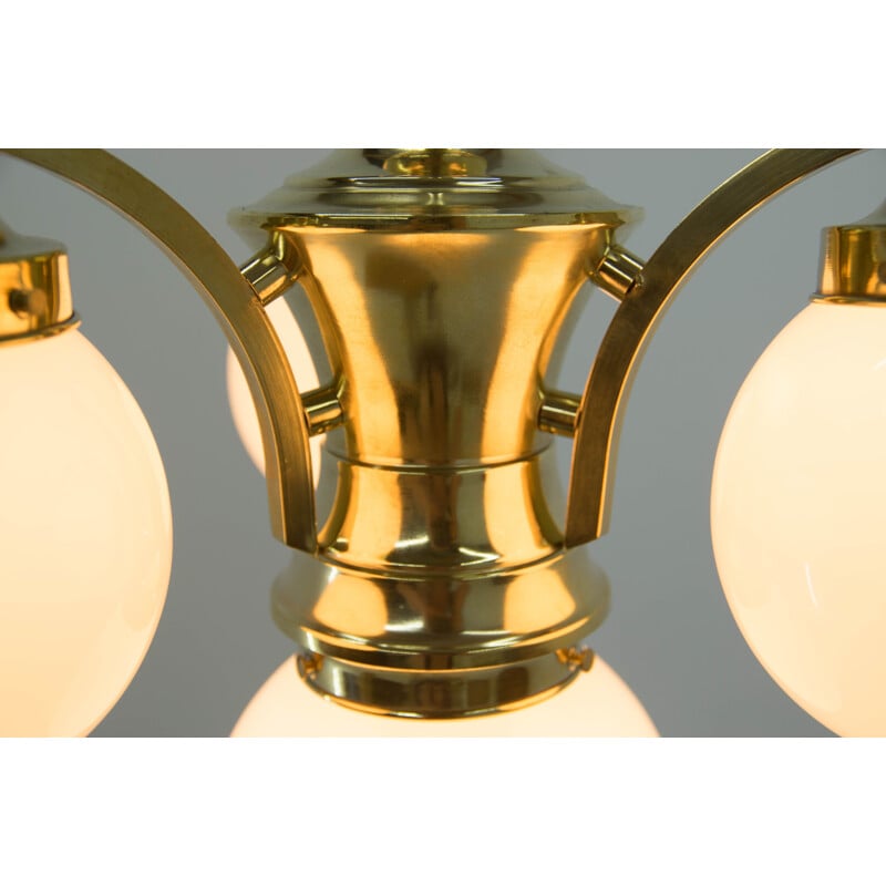 Vintage Art Deco brass 4-flame chandelier, 1930