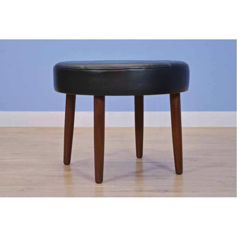 Mid-century danish stool in teak and leatherette, 1960s