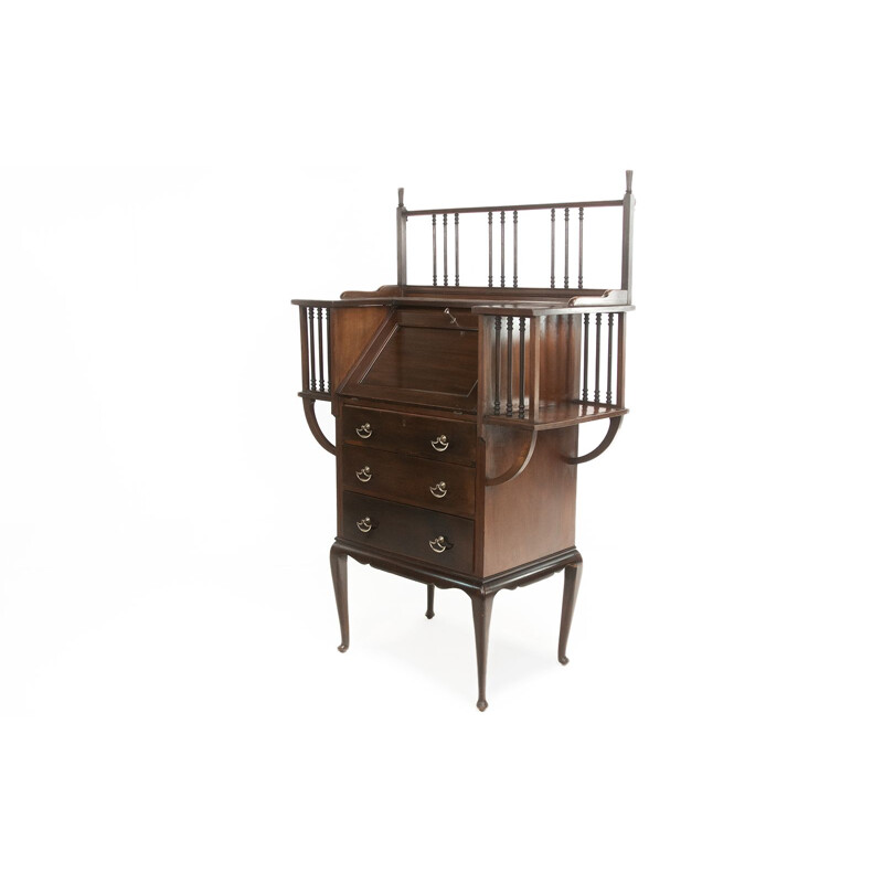 Antique Arts & crafts spindled mahogany secretary by Maple and Co, London