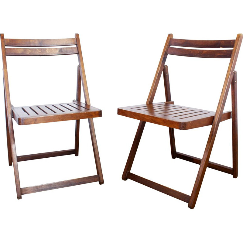 Paire de chaises pliantes vintage en contreplaqué, 1970-1980