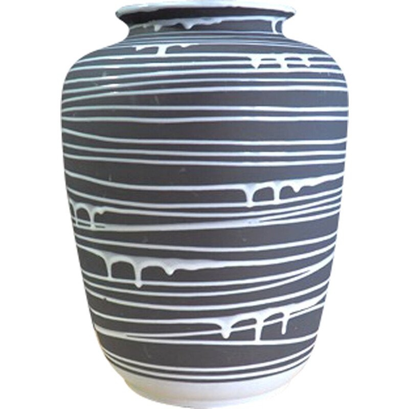 Grand vase vintage en céramique noire - 1950