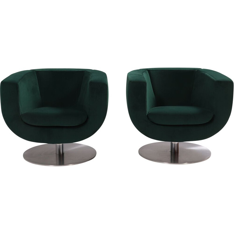 Pair of green tulip vintage armchairs by Jeffrey Bernett for B&B Italia, 2000