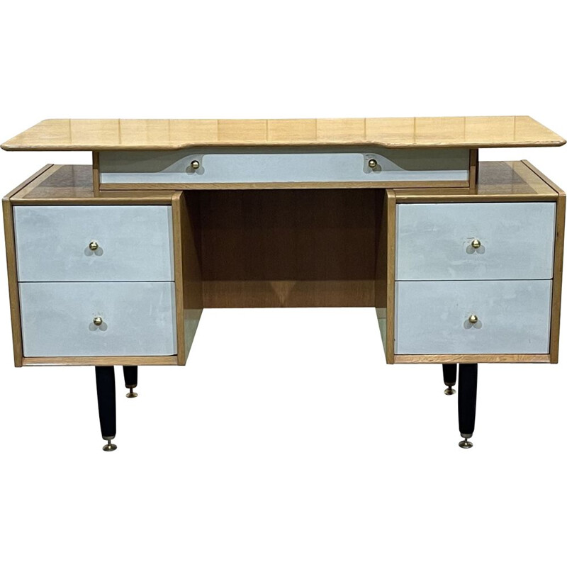 Vintage English desk in blond oak, 1970s