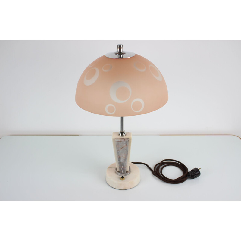 Vintage metal and glass table lamp by Kámen, Czechoslovakia 1950