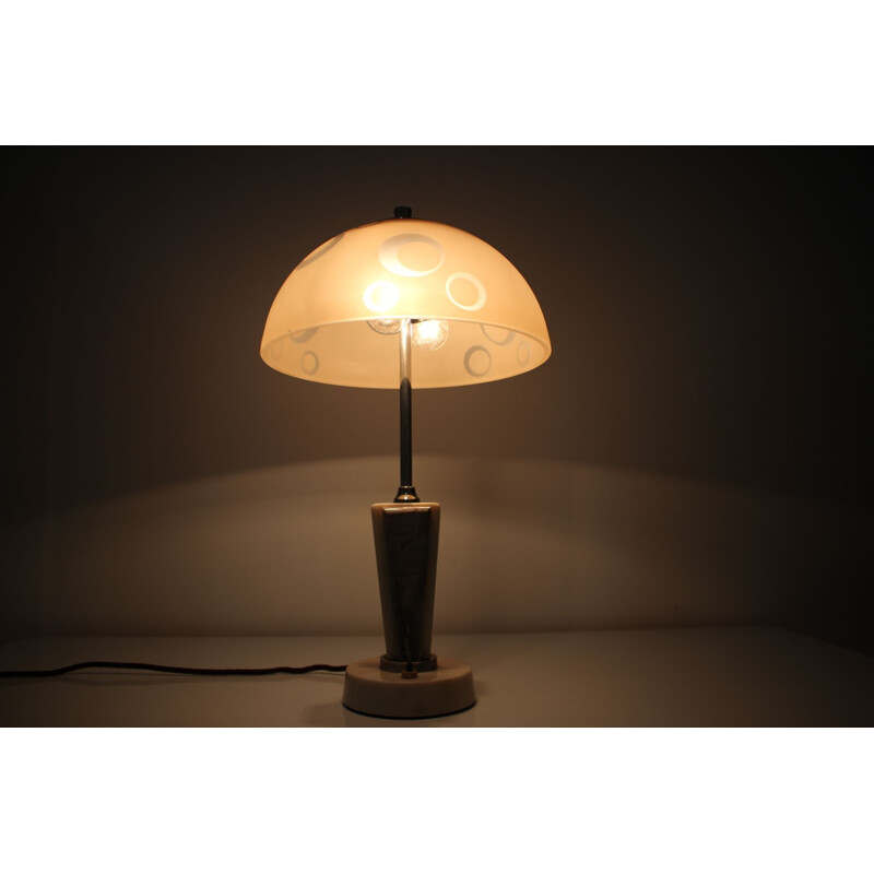 Vintage metal and glass table lamp by Kámen, Czechoslovakia 1950