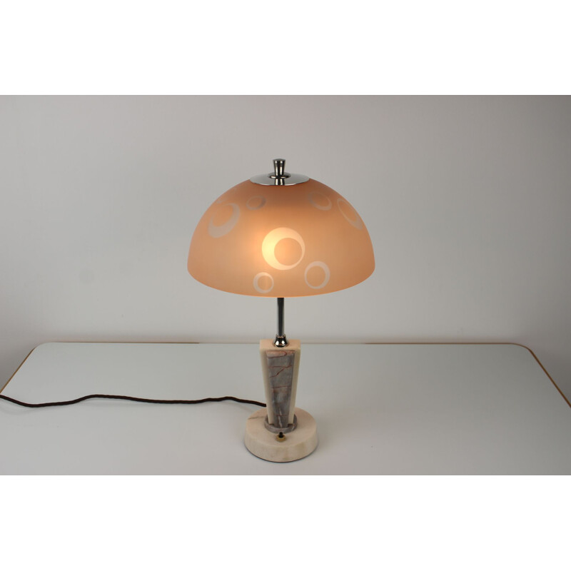 Vintage metal and glass table lamp by Kámen, Czechoslovakia 1950