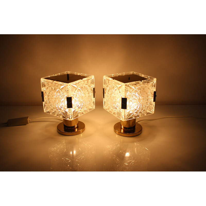 Pair of vintage metal and glass lamps by Kamenický Šenov for Preciosa, Czechoslovakia 1970