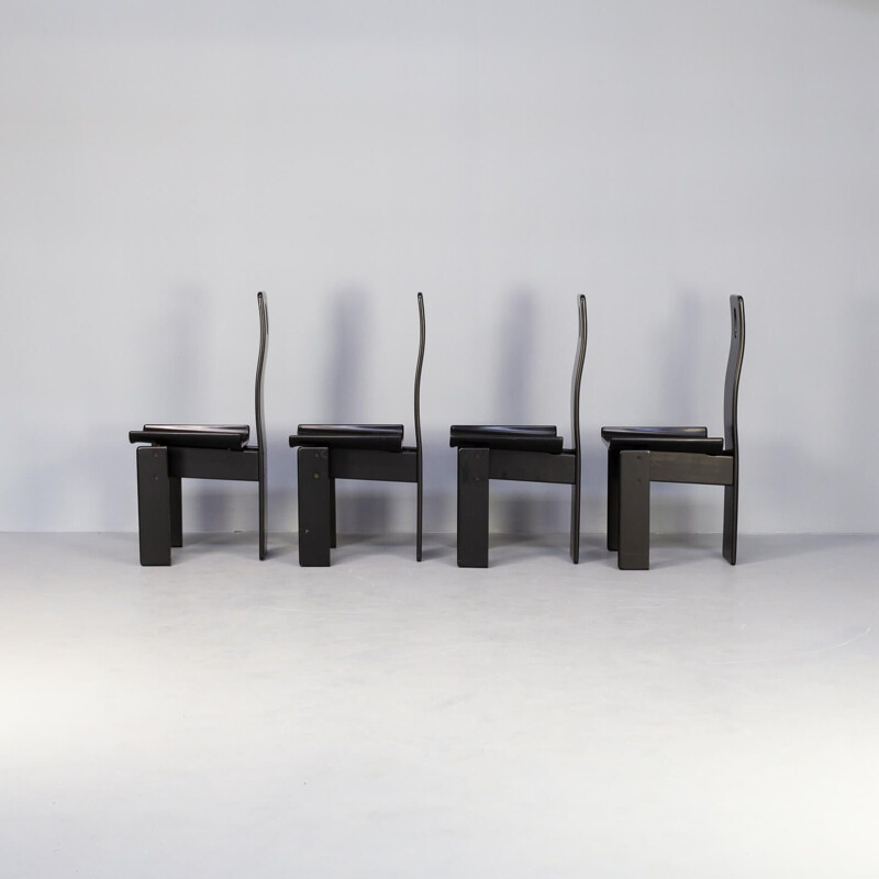 Set of 4 vintage black lacquered high back dining chairs, 1980s