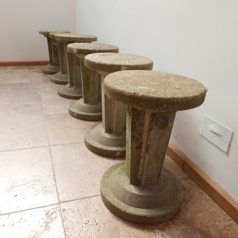 Set of 6 vintage brutalist concrete garden stools, France 1970s