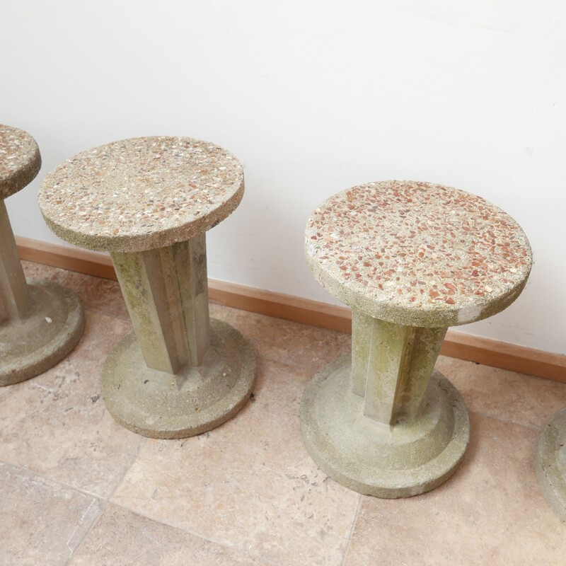 Set of 6 vintage brutalist concrete garden stools, France 1970s