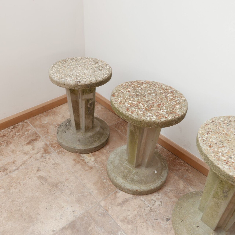 Set of 6 vintage brutalist concrete garden stools, France 1970s