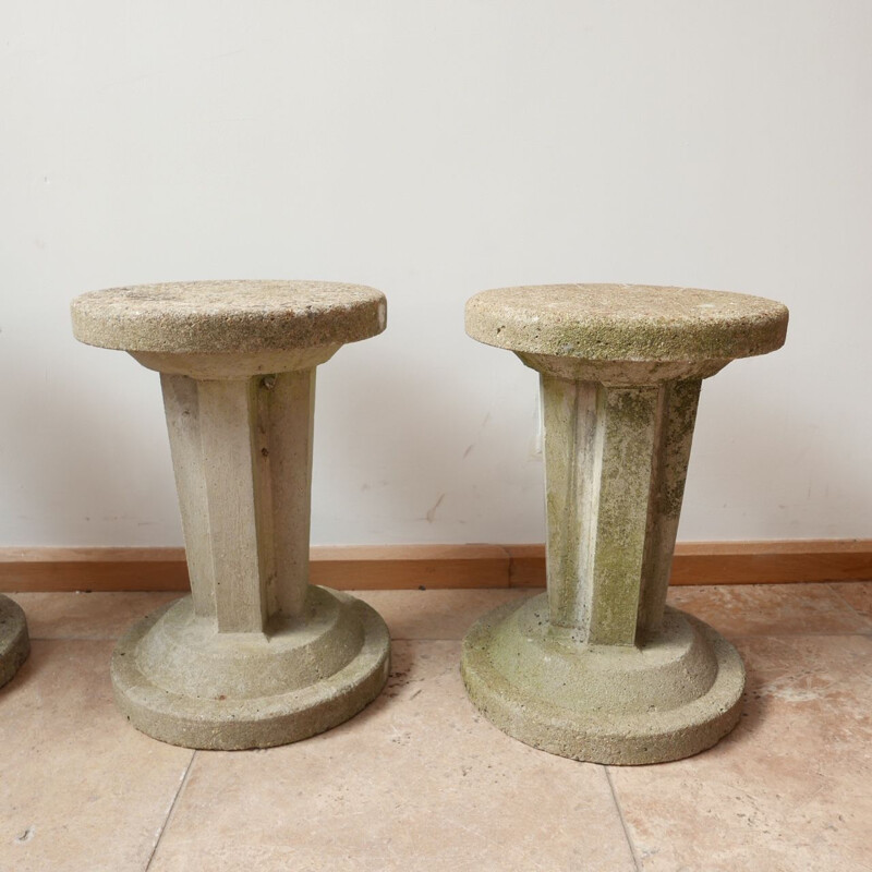 Set of 6 vintage brutalist concrete garden stools, France 1970s