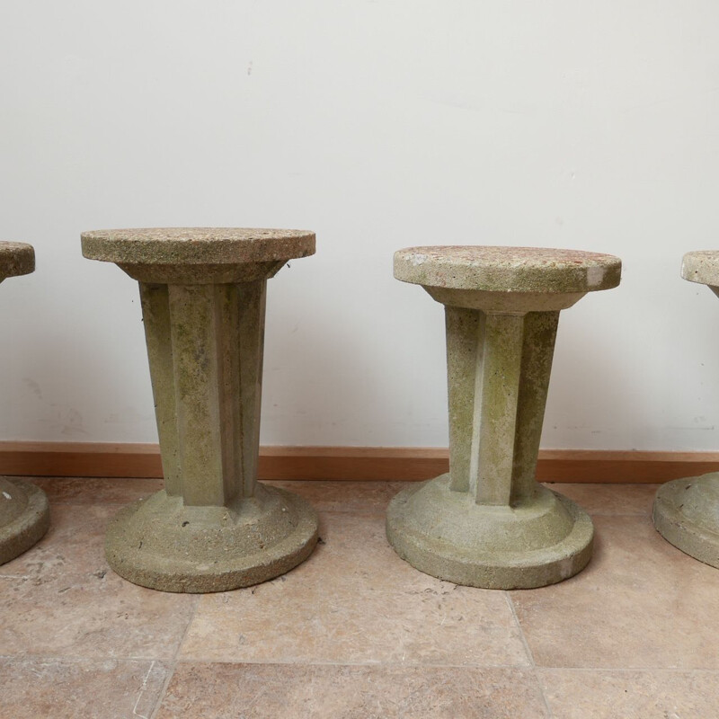 Set of 6 vintage brutalist concrete garden stools, France 1970s